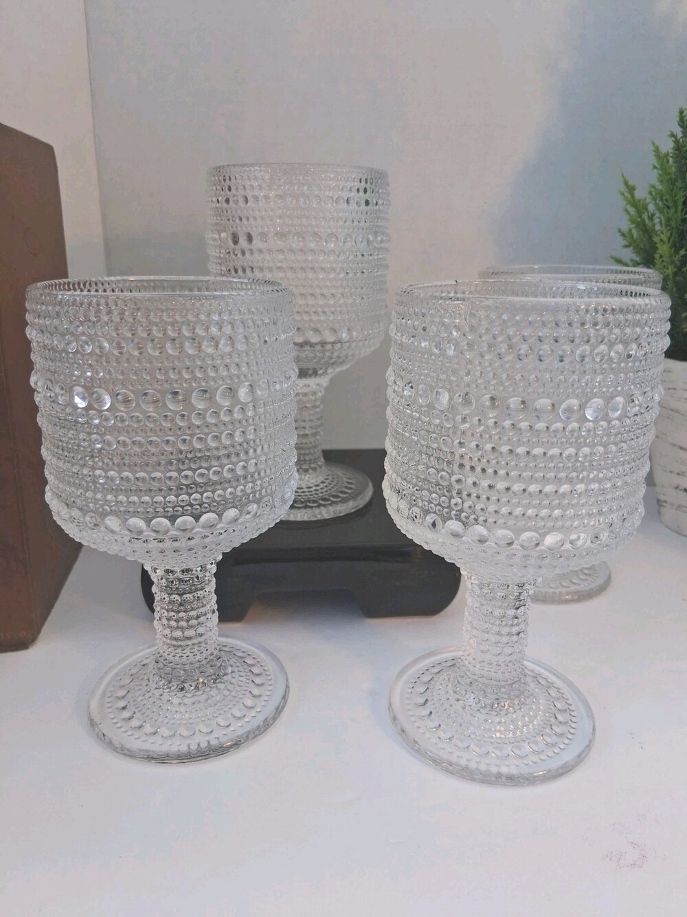 Godinger Lumina Shannon Crystal Glass Water/Wine Goblets Clear Hobnail/Beaded